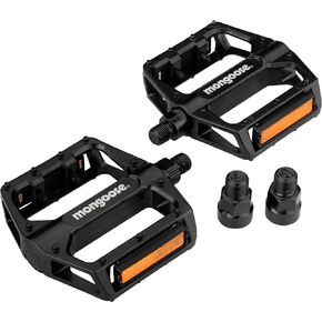 Mongoose Bike Pedals for Adult Mountain Bikes, 1/2" and 9/16" Adapters Included, Lightweight, Durable Alloy Wide Platform Pedal with Reflective Strips on Sides, Mountain Bike Accessories