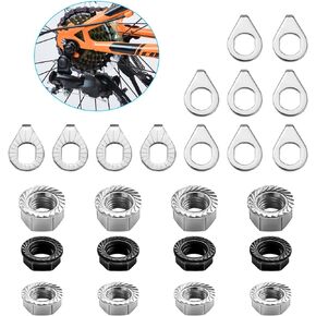 Syocsek 24PCS Bike Nuts and Safety Washers, M8 M9.5 M10 Bicycle Axle Nuts Kit, 3 Sizes Bike Wheel Nuts Washers Black Silver, Bike Hub Nuts for Front Rear Wheel of City Road Mountain Bike (Upgraded)