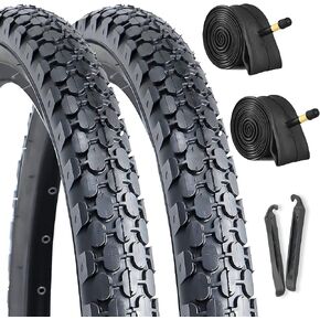 Hycline 2 Pack Bike Tires Set,24/26x2.125 Inch Folding Replacement Tire Plus Bike Tubes and Tire Levers for Beach Cruiser Bicycle