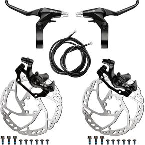 RUJOI Bike Disc Brake Kit, Aluminum Front and Rear Caliper, Full Aluminum Alloy Bicycle Brake Lever, 160mm Rotor, Mechanic Tool-Free Pad Adjuster for Road Bike, Mountain Bike (140mm Disc brake kit)