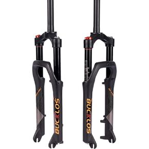 BUCKLOS 20 inch Air MTB Suspension Fork 4.0 Fat Tire, 140mm Travel Spacing Hub 135mm 1 1/8 Straight Tube Manual Lockout 9mm QR Mountain Bike Front Forks, fit Snow Beach XC E-Bikes ect.