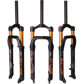 BUCKLOS 26 x 4.0 inch Fat Bike Tire Air Suspension Fork 120mm Travel, Spacing Hub 135mm 28.6mm Straight Tube Crown Lockout 9mm QR Ultralight Front Forks, fit Snow Beach Mountain Bike (Color : Gold)