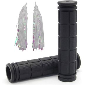 YOROZUCERY Bike Handlebar Grips with Tassel Streamers, Non-Slip Soft Rubber Bike Handle Grips for Kids and Girls Boys, Mountain Bike MTB BMX Scooter Cruiser Bicycle Repair Replacement Parts