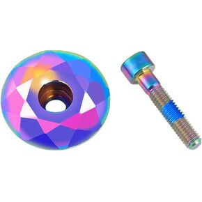 Thinvik Bicycle Headset Top Cap with Bolts,1 1/8 inch Bicycle Rainbow Color Al Alloy & Bolt Mountain Bike Stem Top Cap Cover Headset Screws for MTB Road XC FR Bike Stems