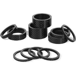 BUCKLOS 11PCS Headset Spacer Bike 1-1/8 Fork Stem Aluminum Carbon Fiber Washer - 20 15 10 5 3 2 mm Mountain Bikes Road Bicycle Threadless Ultralight Headset Spacers, fit MTB Road BMX Folding Bikes.
