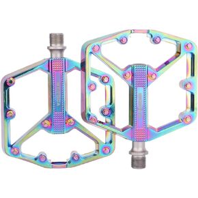 Meteorolite Black/Dazzle Mountain Bike Pedals, 3 Sealed Bearings Aluminum Alloy MTB Pedals with 20 Anti-Skid Pins CNC Bicycle Flat Pedals, 9/16" Lightweight Platform for Road Mountain BMX Bike