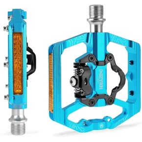 MTB Mountain Bike Pedals,Bicycle Pedals with Reflectors,3 Bearing Flat Platform Compatible with Dual Function Sealed Clipless Aluminum 9/16" Pedals with Cleats for Road in Kuwait