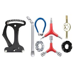 Bicycle Spoke Tension Meter Wrench Repair Tool Set, 8pcs Adjustment Bike Bicycle Spoke Indicator Tensiometer Wrench, Wheel Repair Tool W/Valve Wrench/Spoke Wrench/Tire Lever/Hex/Socket Wrench