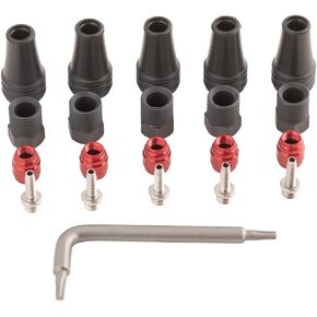 طقم تركيب خرطوم الفرامل القرصية SRAM Red/Force AXS مكون من قطعتين - 5 أشواك خرطوم ملولبة، 5 صواميل ضغط، 5 أحذية، زيتون أحمر، 1 T8 Torx