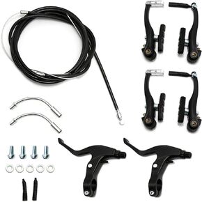 UOIENRT Complete Bike Brake Set Includes Callipers Levers Cables Black, Bicycle Front and Rear Brake Cable, Aluminum Alloy Brake Handlebars and V Bike Brake Kit
