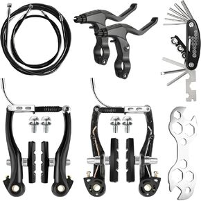 Complete Bike Brakes Set - Universal Front and Rear Brakes with Cables and Levers, Including Multi-Tool Wrenches (Black)