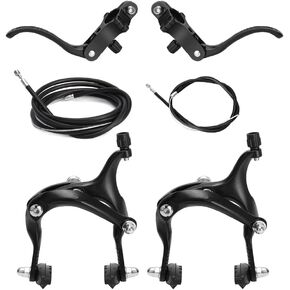 6 Piece 61-79mm Long Front & Rear C Caliper Brake Kit Including Aluminum Alloy Brake Lever and Brake Cables Suitable for Most Road Bikes with 3/8 Bike Rims