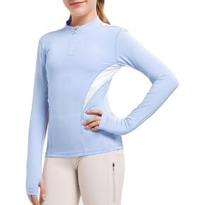 FitsT4 Girls Long Sleeves Shirts w Thumbhole English Riding Shirts Half Zip UPF50+ Quick Dry Kids T Shirts Equestrain Gift