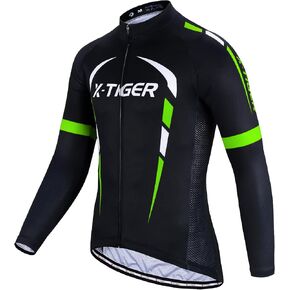 X-TIGER قمصان ركوب الدراجات للرجال بأكمام طويلة مع 3 جيوب، قميص ركوب الدراجات الجبلية، سريع الجفاف، لركوب الدراجات