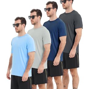 4 Pack Men's UPF 50+ Rash Guard Short Sleeves Swim Shirts, Dry Fit Surf Fishing UV Sun Protection Shirts