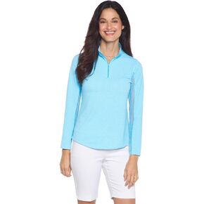 IBKUL Athleisure Wear Sun Protective UPF 50 Icefil Cooling Mini Check Long Sleeve Mock Neck - 10754