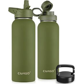 CIVAGO 22 oz Insulated Water Bottle With Straw, Stainless Steel Sports Water Flask Cup with 3 Lids (Straw, Portable Spout and Handle Lid), Double Walled Travel Thermal Canteen Mug, Indigo Black