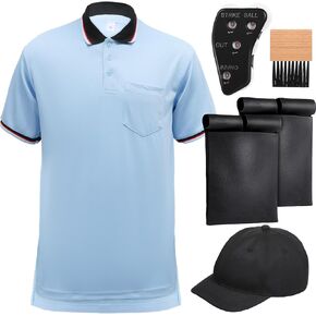 6 Pcs Baseball/Softball Umpire Accessories Set Including Umpire Shirt Hat Indicator Brush Ball Bag for Men Referee