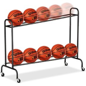 Tilt Basketball Rack Ball Storage Holder - Tilt Basketball Shooting Training Rack, Garage Sports Equipment Organizer, Outdoor and Indoor Rolling Balls Cart with Wheels