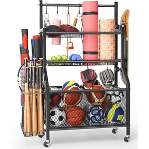 Garage Sports Equipment Organizer - Ball Storage Rack 2024 Upgraded Heavy Duty Steel Ball Storage Garage Sports Organizer for Garage
