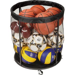 Ball Storage Cart, Ball Storage Bin for Balls, Swimming Gear, Toy, 48 Gals Mesh Ball Holder, Basketball Rack with Wheels, Outdoor, Indoor