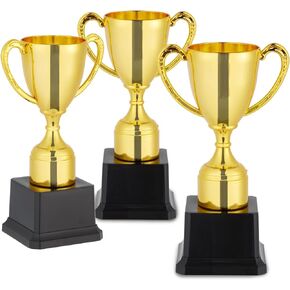 BLUE PANDA 3 Pack 7 Inch Gold Plastic Trophies for Kids - Award Trophy Cup Set for Sports Tournaments, Competitions