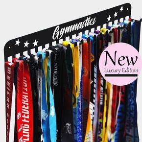 Premium Medal Display Hanger Never Give Up with 20 Hooks,Medal Hanger Display For Wall with 16inchL,race medal display Upgraded Medal Holder display with Simple Design For gymanstics,race,soccer,swim