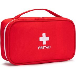 Jipemtra First Aid Bag Tote Empty Small First Aid Kit Bag Outdoor Travel Rescue Pouch First Responder Medicine Bag Pocket Container for Car Home Office Sport Outdoors (Red Handle)