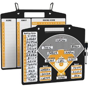 Magnetic Baseball Lineup Board for Coach, Erases Easily Double-Sided Sturdy and Durable Softball Dugout Board, Easy Carry with Strong Clips and Dry Erase Pen Holder (Black)