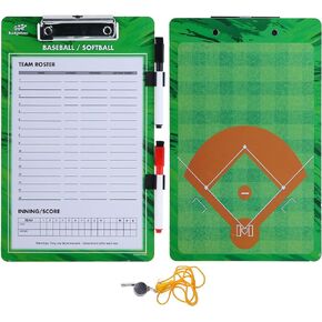Baseball Clipboard for Coaches – Double Sided Baseball Lineup Board, Baseball Whiteboard Bundled with Whistle and Dry Erase Markers