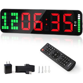 Gym Timer, 15" Large Digital Wall Clock for Gym Interval Workout with Time Progress Bar Countdown/Up Stopwatch, Remote Control for Home Gym Garage Boxing Crossfit Fitness