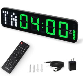 Gym Timer, 15" Large Digital Wall Clock for Gym Interval Workout with Time Progress Bar Countdown/Up Stopwatch, Remote Control for Home Gym Garage Boxing Crossfit Fitness