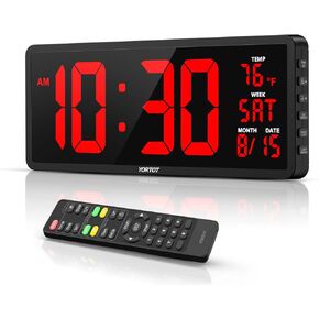 YORTOT 16" Digital Wall Clock Gym Timer with 7 Colors Light & Remote Control - Larger LED Display with Indoor Temperature | Date, Workout Timer with Count Down & Up | Stopwatch for Home Gym Garage
