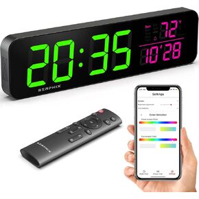 مؤقت الصالة الرياضية مقاس 15.2 بوصة من SERPHIX، التطبيق وجهاز التحكم عن بعد، تخصيص لون LED، موجه العد التنازلي الصوتي، تمرين الفاصل الزمني، Tabata، EMOM، AMRAP، العد التنازلي، ساعة التوقف، ساعة حائط رقمية كبيرة لصالة الألعاب الرياضية المنزلية in Kuwait