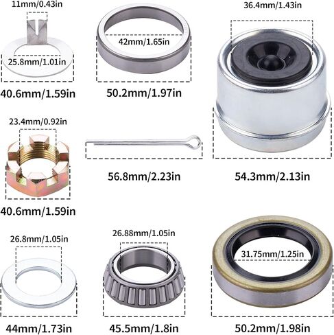 مجموعة TNNR 2 تناسب مجموعة محامل محور العجلة لمقطورة القارب 1-1/16 بوصة، مجموعات المحامل L44649/L44610، أختام الشحوم 12192 تيرابايت، أغطية الغبار والمقابس المطاطية 1.98 بوصة، صواميل المغزل، دبابيس كوتر in Kuwait