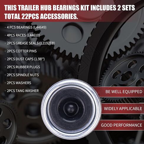 مجموعة TNNR 2 تناسب مجموعة محامل محور العجلة لمقطورة القارب 1-1/16 بوصة، مجموعات المحامل L44649/L44610، أختام الشحوم 12192 تيرابايت، أغطية الغبار والمقابس المطاطية 1.98 بوصة، صواميل المغزل، دبابيس كوتر in Kuwait