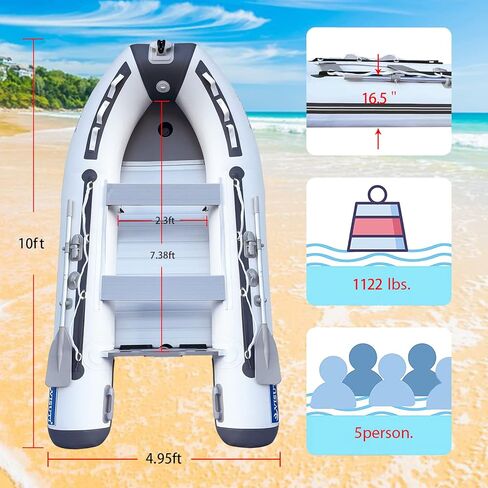 10FT Inflatable Dinghy Boat Transom Sport Tender Boat, 5 Person White Color in Kuwait