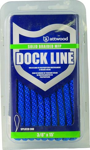 Attwood 11750-7 Solid Braided Multifilament Polypropylene (MFP) Dock Line, 3/8-Inch, 15 Feet Long, Bare Ends, Blue in Saudi Arabia