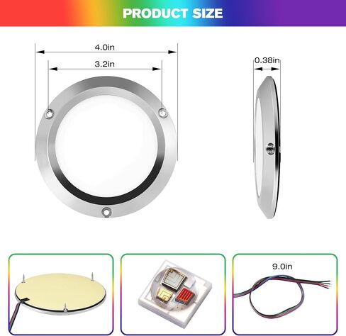 HUSUKU RS6-1 Boat Interior Light IP65 Boat Dome Light LED Marine Courtesy Light, 4 Inch DC12V 10W 1000LM All-metal body, Color Change Boat LED Light for Yacht Boat Transom Fishing Dock Pontoon Deck in Saudi Arabia