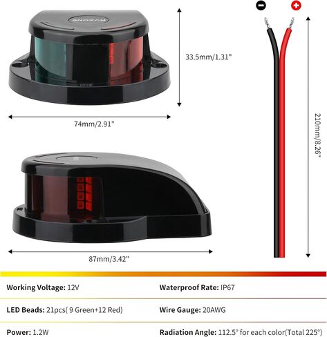 أضواء الملاحة بالقارب، أضواء الملاحة للقوارب LED IP67 أضواء القارب LED المقاومة للماء للقوس، مثالية للعائمة واليخوت وقوارب الطاقة والقوارب الصغيرة (أسود) in Kuwait