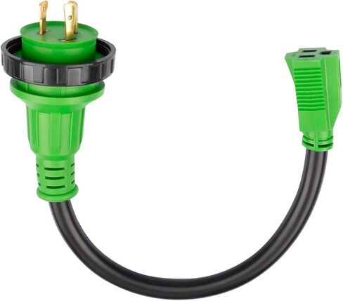 محول قارب الطاقة RVMATE Marine Shore، 30 أمبير ذكر إلى 15 أمبير أنثى 18 بوصة 10AWG/3 سلك، مخزن، أسود/أخضر in Kuwait
