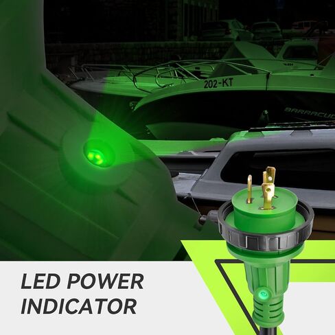 محول قارب الطاقة RVMATE Marine Shore، 30 أمبير ذكر إلى 15 أمبير أنثى 18 بوصة 10AWG/3 سلك، مخزن، أسود/أخضر in Kuwait