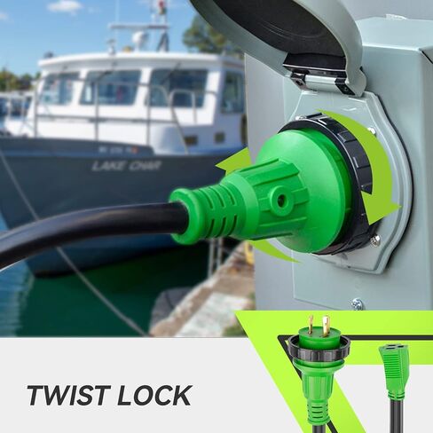 محول قارب الطاقة RVMATE Marine Shore، 30 أمبير ذكر إلى 15 أمبير أنثى 18 بوصة 10AWG/3 سلك، مخزن، أسود/أخضر in Kuwait