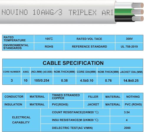 سلك بحري 14 قياس، 20 قدم 14 AWG سلك بحري ثلاثي من النحاس المعلب الخالي من الأكسجين سلك كهربائي بحري معزول للقوارب/البحرية/السيارات/RV/التخييم/المقطورة in Kuwait