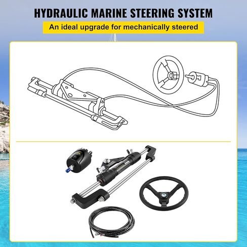 توجيه هيدروليكي VEVOR للقوارب، طقم نظام توجيه خارجي بقوة 300 حصان مع مضخة رأس وأسطوانة وعجلة قيادة وخرطوم in Kuwait