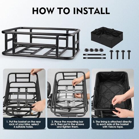 سلة دراجة ذات حامل خلفي من RAYMACE مع شبكة شحن وبطانة وسلة دراجة كبيرة، حامل مثالي للدراجة الكهربائية in Kuwait