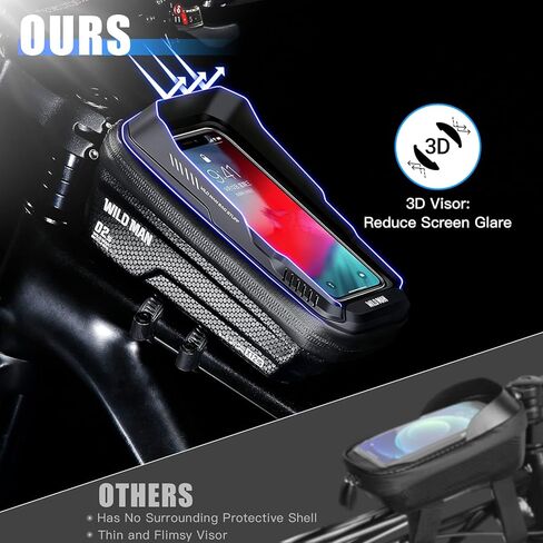 Upgraded Bike Phone Handlebar Bag with Quick Release Rack, Waterproof 3D Sun Visor Bike Frame Bag, Eva Bike Phone Mount Bag Support Touch Screen/Face ID For Smart Phones 6.8'' in Saudi Arabia