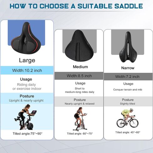 Oversized Bike Seat Compatible with Peloton Bike/Bike+, Wide Comfort Bike Seat Cushion for Women & Men, Large Bike Seat Replacement for Road Bike, Spin Bike, and Cruiser, Bicycle Saddle in Saudi Arabia