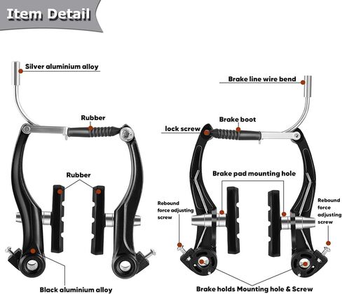 Bike Brakes Set, Complete Brake kit for Most Bicycles Mountain Bike, Front and Rear Bike MTB Hybrid Brake, Callipers Cables Lever Kit - Black in Saudi Arabia