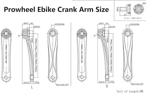 PROWHEEL Ebike Crank Arm Available in Square Hole,140MM/152MM/160MM/165MM/170MM/175MM Black Bike Crank Arm for Electric Bike,Mid Mounted Motor,Torque(1 Pair) in Saudi Arabia
